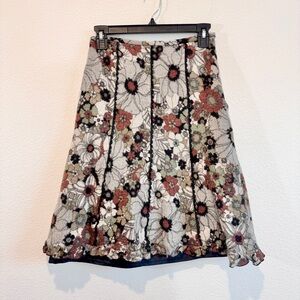 Retro Cottagecore Floral Wool Skirt A-Line Vintage Academia Fall Winter Small